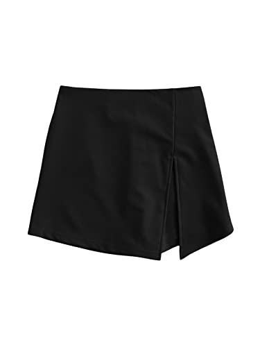 Floerns Women's Plus Size Asymmetrical Skorts High Waisted Skirts Shorts Black Plain 1XL