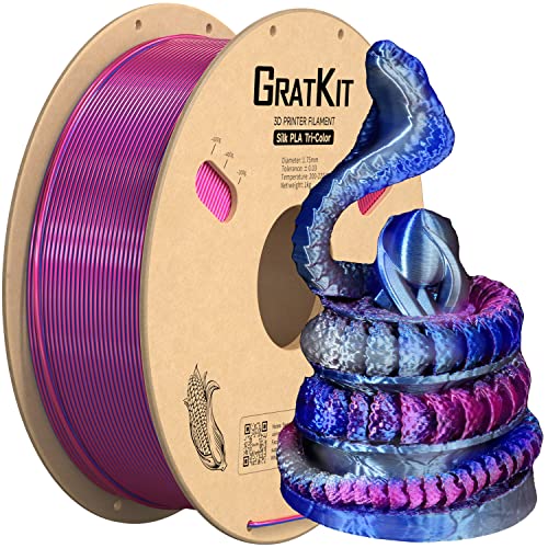 Gratkit Silk Tri-Color PLA FilamentCoextrusion PLA Filament 1.75mm, -0.03mm, 1KG/Roll, Silk PLA Pink & Blue & Silver Gray