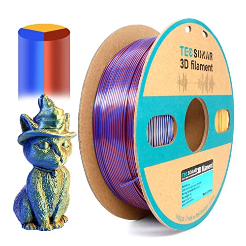 TECSONAR Tricolor PLA Filament Coextrusion Filament 1kg Triple Color Filament 1.75mm ( 0.03 mm) Compatible w/Most of 3D Printer Silk Gold Copper Blue