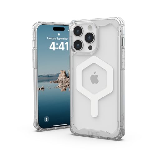 URBAN ARMOR GEAR UAG Case Compatible with iPhone 15 Pro Max Case 6.7" Plyo Ice/White Built-in Magnet Compatible with MagSafe Charging Rugged Anti-Yellowing Transparent Clear Protective Cover