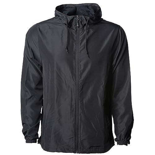 Global Men's Hooded Lightweight Windbreaker Rain Jacket Water Resistant Shell, Black, XS