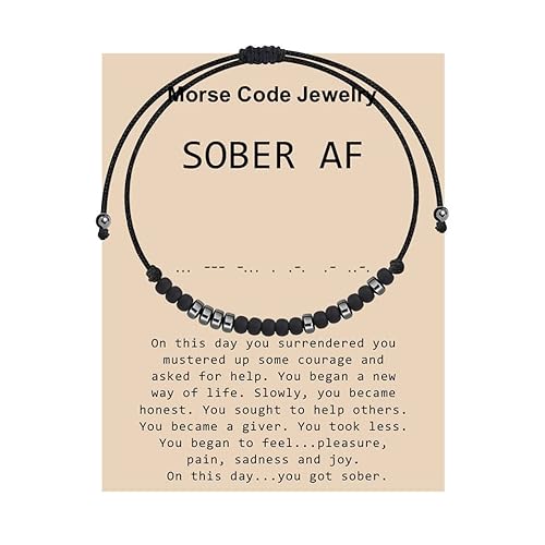 MAOFAED Addiction Recovery Gift Inspirational Morse Code Bracelet 12 Step Gift AA NA Gift Recovery Bracelet (sober code br)