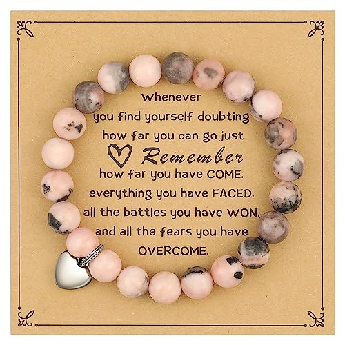 Celebrate Sobriety Support Cheer Up Affirmations Gift, Tough Times Gift, Positivity Inspire Reminder Gifts for Women, Heart Charm Stretchy Bracelet for Cancer Survivor Recovery Chemo, Difficult Time