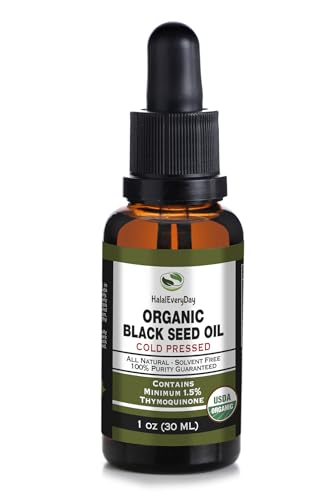 Organic Black Seed Oil - USDA Certified Cold Pressed Glass Bottle Over 1.5% Thymoquinone 3X strength Turkish Black Cumin Nigella Sativa non-GMO 100% Pure Blackseed Oil (1oz Dropper Bottle)