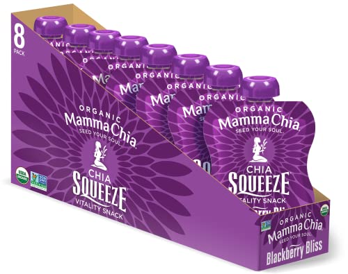 Mamma Chia Organic Vitality Squeeze Snack, Blackberry Bliss, 16- 3.5 Ounce Chia Vitality Snack, USDA Organic, Non-GMO, Vegan, Gluten Free, and Kosher. Fruit and Vegetables with only 70 Calories