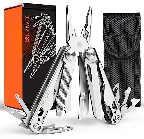 SUYIWEE Multitool 19-in-1 with Safety Lock, Professional 440A Stainless Steel Multi Tool Pliers Pocket Tool, Foldable Multitools with Nylon Sheath for Outdoors, Survival, Camping, Hiking, Repairing