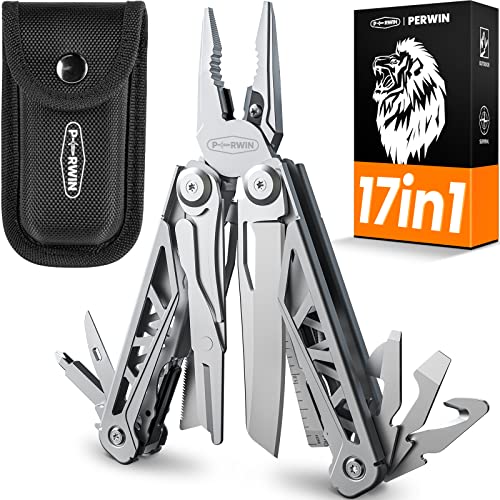 PERWIN Multitool, 17-in-1 Multitools Pliers with Nylon Sheath, Professional Multi-tool for Survival, Camping and Hunting, Gifts for Men Dad Husband