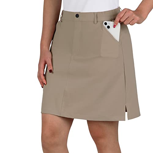 ANIVIVO Women's Golf Skorts Skirts 18" Outdoor Hiking Casual Skorts with Zip Pockets Quick Dry Lightweight Skirts (Khaki,M)