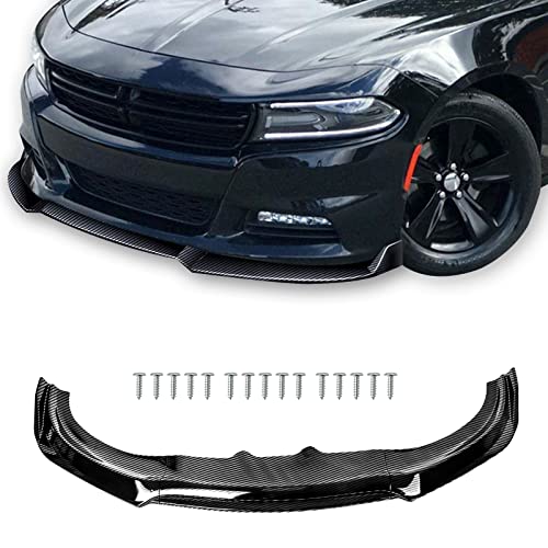 KKoneAuto Front Bumper Lip Compatible with 2015-2018 Dodge Charger Base Trim Only & 2019-2023 Charger SXT Trim Only 3-Pieces Front Bumper Lip Spoiler Air Chin Body Kit Splitter, Carbon Fiber Style