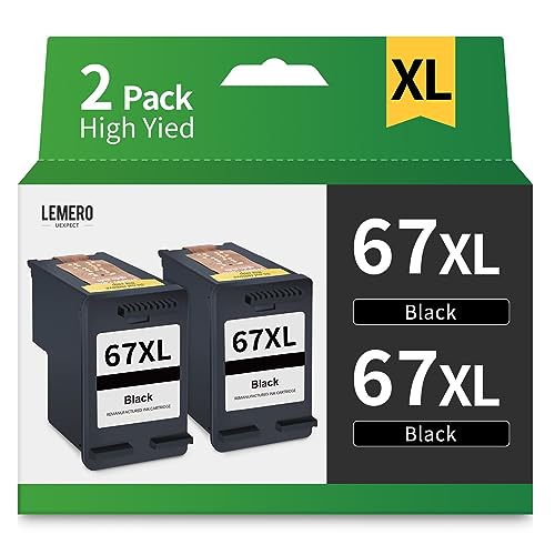 67XL Black Ink Cartridges Remanufactured Replacement for HP Ink 67 XL 67XL for HP Deskjet 2755e 2700 2700e 2752e 4155e 4100 Envy 6055e 6455e 6000 6400 (2 Black 67XL)