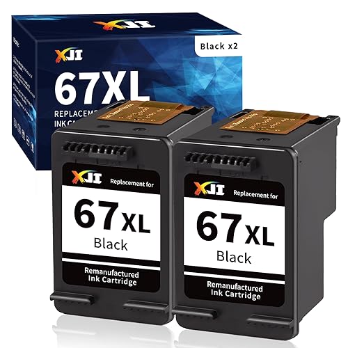 XJI 67 XL Remanufactured Black Ink Cartridges(2 Pack) Replacement for HP Ink 67XL, for Deskjet Plus 2700 4100 2755 2755e 4100e 4155 4155e Envy Pro 6000 6400 6055e 6452e 6455 6455e 6458 6458e Printer