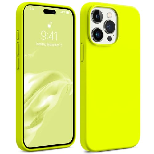 AOTESIER Compatible with iPhone 15 Pro Max Case 6.7 inch, Silky Touch Premium Soft Liquid Silicone Rubber Anti-Fingerprint Full-Body Protective Flexible Bumper Case (Neon Yellow)
