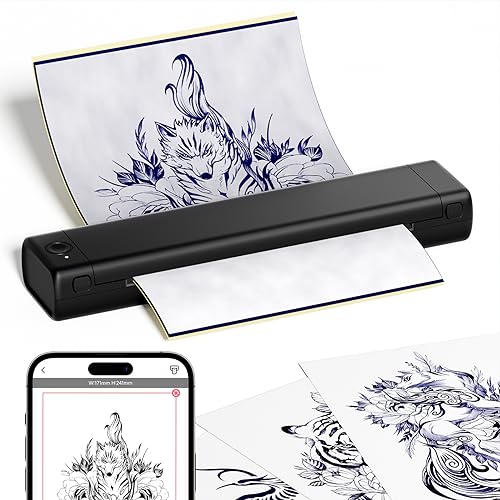 ASprink Wireless Tattoo Transfer Stencil Printer, M08F Bluetooth Mobile Thermal Copier, Tattoo Machine with 10pcs Free Transfer Paper, Tattoo Printer Kit, Compatible with Smartphone & Pc