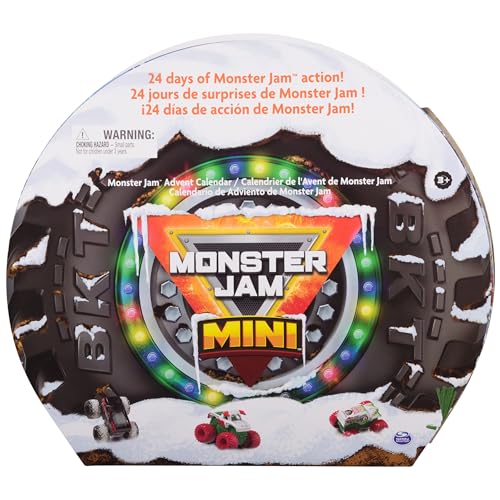 Monster Jam Mini Holiday Advent Calendar, 24 Days of Mini Monster Trucks and Accessories, 1:87 Scale, Kids Toys for Boys and Girls Ages 3 and up