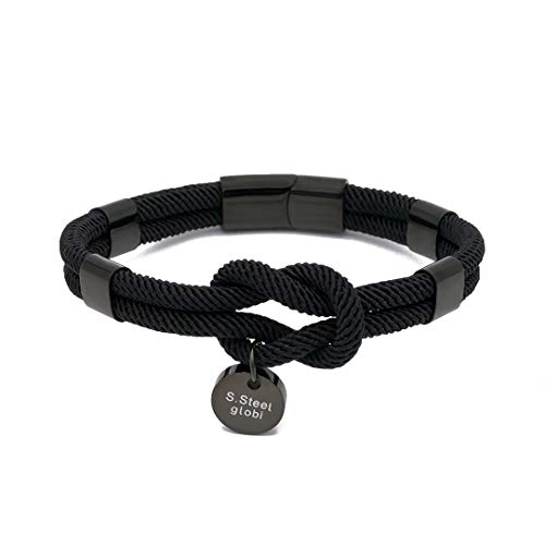 globi Paracord Braided Rope Bracelet For Men Women | Lightweight Nautical Unisex Cuff Bracelet With Stainless Steel Magnetic Clasp (Jet Black, 7.5)