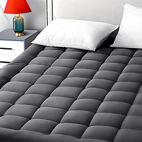 EASELAND King Size Mattress Pad Pillow Cooling Top Mattress Cover Quilted Fitted Protector Cotton Top 8-21" Deep Pocket (78x80 Inches, Dark Grey)