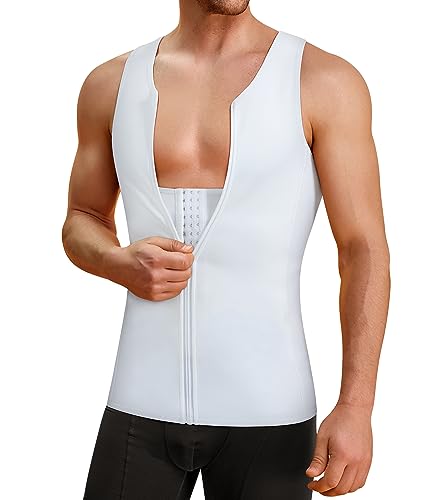 TAILONG Men Compression Shirt for Body Slimming Tank Top Shaper Tight Undershirt Tummy Control Girdle White