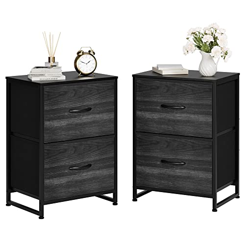 Nicehill Nightstand Set of 2, Nightstand for Bedroom with Drawers, Small Dresser with Drawers, Bedside Table Bedside Furniture, Night Stand End Table with Storage Drawers for Bedroom, Black Wood Grain