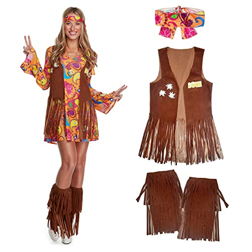 Morph - Hippie Costume Women - Decades Costumes for Women - Hippy Costume For Women, 70s Outfits for Women, Halloween Costume for Women - Womens Hippie Costume - Hippy Clothing - 70's Dress -Size M