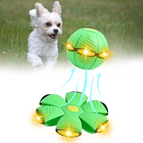 Moiitru Flying Saucer Ball for Dogs Flying Saucer Ball Pet Toy Interactive Flying Saucer Dog Toy Portable, Green 3 Lights