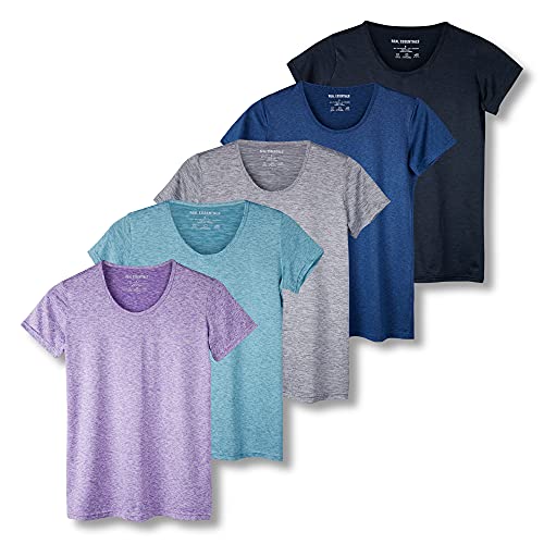 5 Pack: Womens Plus Size Just My Quick Dry Fit Dri Fit Active Wear Yoga Workout Athletic Tops Clothes Running Gym Exercise Ladies Short Sleeve Crew Scoop Neck Moisture Wicking Tees T-Shirt- Set 1, 2X