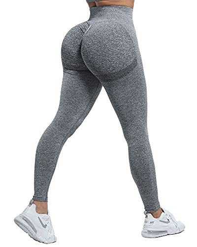 CHRLEISURE Butt Lifting Workout Leggings for Women, Scrunch Butt Gym Seamless Booty Tight (Dark Gray, XL)