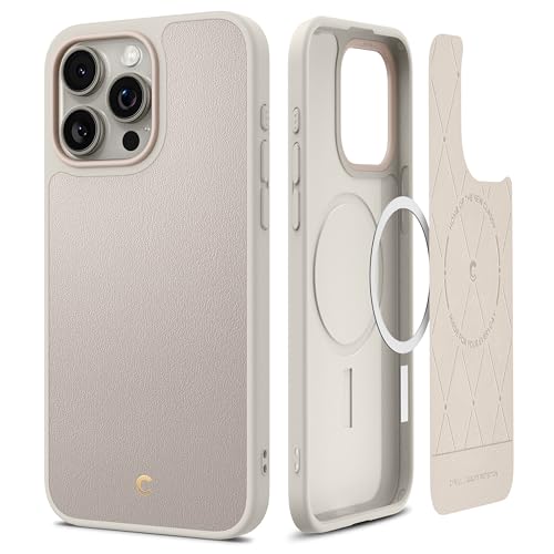 CYRILL Kajuk Mag Compatible with iPhone 15 Pro Case Leather (2023), Premium Vegan Leather Case with Protective Microfiber Lining for Men Women [Compatible with MagSafe] - Cream