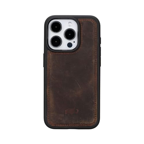 BLACKBROOK - York Full Grain Leather Case MagSafe Compatible for iPhone 15 Pro (6.1") - Slim, Snap-on Cover Case with Polycarbonate Siding for Drop and Scratch Protection - Antique Coffee