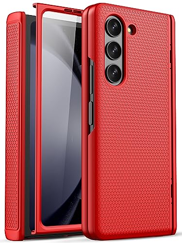 SIXBOX for Samsung Galaxy Z Fold 5 Case with Hinge Protection & Screen Protector, Slim & Lightweight Hard PC Back Shockproof 360 Full Body Protective Phone Cover Case for Galaxy Z Fold 5 2023, Red