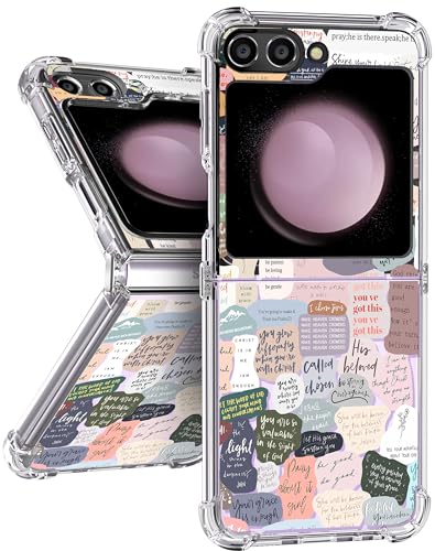 Plakill for Samsung Galaxy Z Flip 5 Case, Cute Christian Quotes Pattern Protective Designer Clear Soft TPU Bumper Shockproof Phone Cases for Galaxy Z Flip 5 for Women Girls, 6.7"