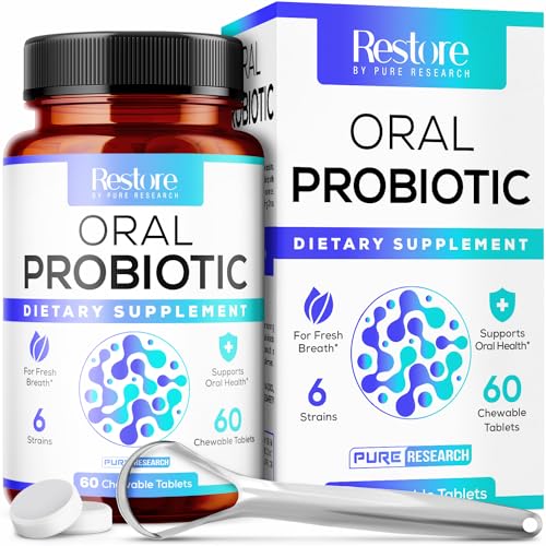 Oral Probiotics & Tongue Scraper for Bad Breath Support, Oral Health Maintenance, Fresh Breath Aid - 6 Probiotic Strains W/BLIS M18 - Supportive Oral Probiotic - 60 Mint Chewable Tablets - New Formula