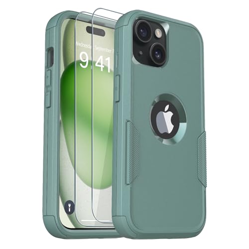 Guirble for iPhone 15 Plus Case, [2+Tempered Glass Screen Protector] [10 FT Military Dropproof], Non-Slip Shockproof iPhone 15 Plus Phone Case 6.7 Inch (Pine Green)
