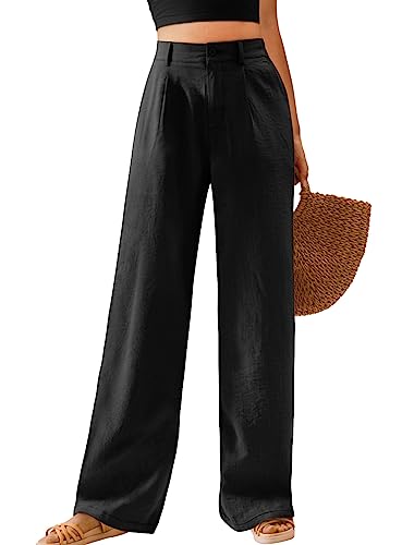 Feiersi Womens Casual Wide Leg Pants High Waisted Button Down Straight Long Trousers Palazzo Pants(Black,Large)