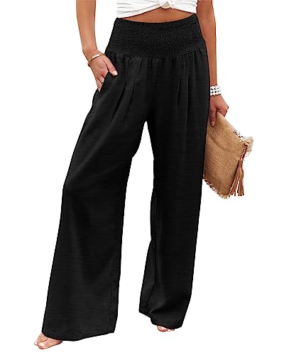 Angerella Womens Black Palazzo Pant Comfy Elastic High Waist Wide Leg Summer Lounge Pants Trousers XL