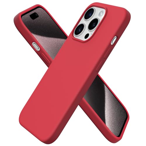 ORNARTO Compatible with iPhone 15 Pro Case 6.1", Slim Liquid Silicone 3 Layers Full Covered Soft Gel Rubber Cover Protective Phone Case with Anti-Scratch Microfiber Lining-Red