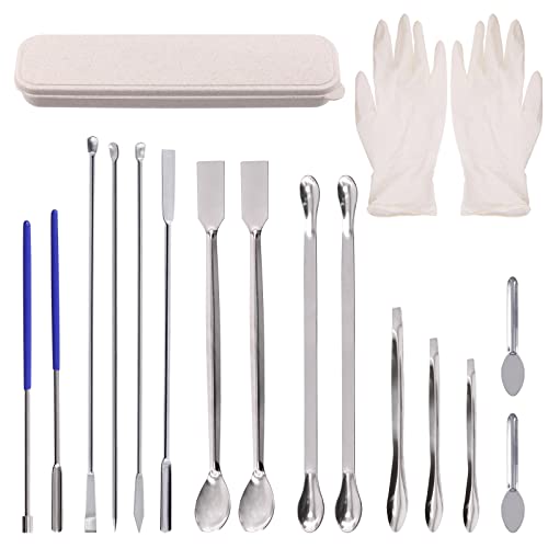 Swpeet 16Pcs Stainless Steel Capsule Filling Machine Kits for #000 00 0 1 2 3 Pill Filler, Micro Lab Scoop Spoon Lab Spatulas Lab Scoop Filling Tray Powder Tamper Tool Pill Filler Tamper Tool Spoon