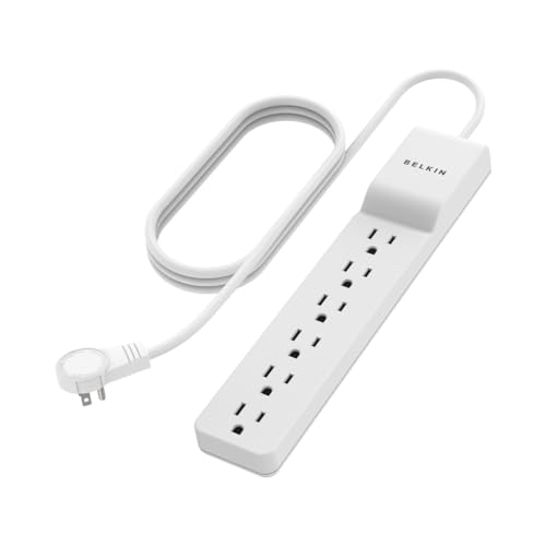 Belkin Surge Protector Power Strip with 6 AC Outlets, 6ft/1.8M Long Heavy-Duty Extension Cord, & 360-Degree Rotating AC Plug for Conference Rooms, Computer Desktops, & More - 1080 Joules of Protection