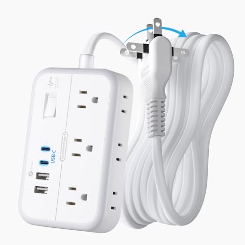 NTONPOWER 2 Prong Power Strip, 1875W 2 prong to 3 prong Outlet Adapter, 1080 Joules Surge Protector Power Strip with 4 USB Ports(2 USB C), 5FT Flat Plug Extension Cord for Old House, Wall Mount, White