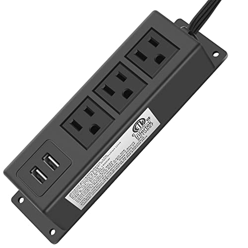 CCCEI 3 Outlets Wall Mount Power Outlet Strip with USB, Under Desk Power Strip Mountable Large Flat Plug, Desk Mount Power Strip with 6FT Power Cord.