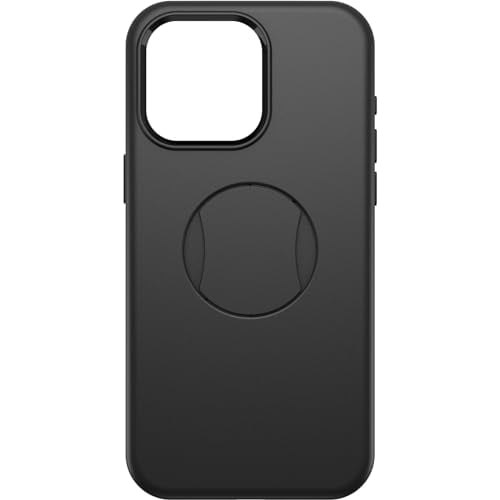 OtterBox iPhone 15 Pro MAX (Only) OtterGrip Symmetry Series Case - BLACK, built-in grip, sleek case, snaps to MagSafe, raised edges protect camera & screen