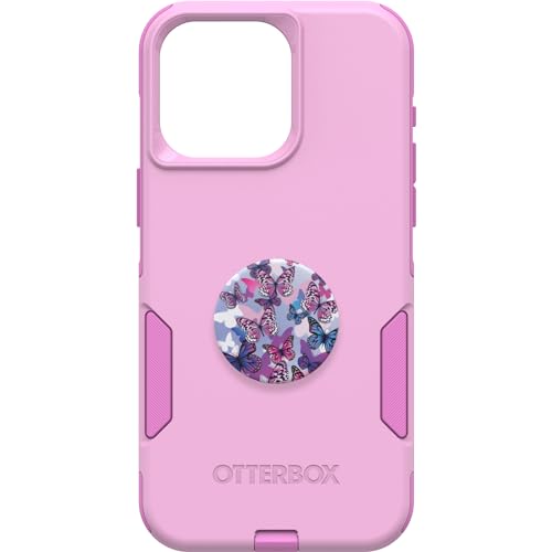 Bundle: OtterBox iPhone 15 Pro MAX (Only) Commuter Series Case - (RUN WILDFLOWER) + PopSockets PopGrip - (FLUTTERBY), slim & tough, pocket-friendly, with port protection, PopGrip included