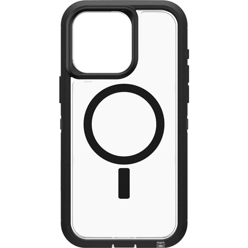 OtterBox iPhone 15 Pro MAX (Only) Defender Series XT Clear Case - DARK SIDE (Black/Clear), screenless, rugged , snaps to MagSafe, lanyard attachment