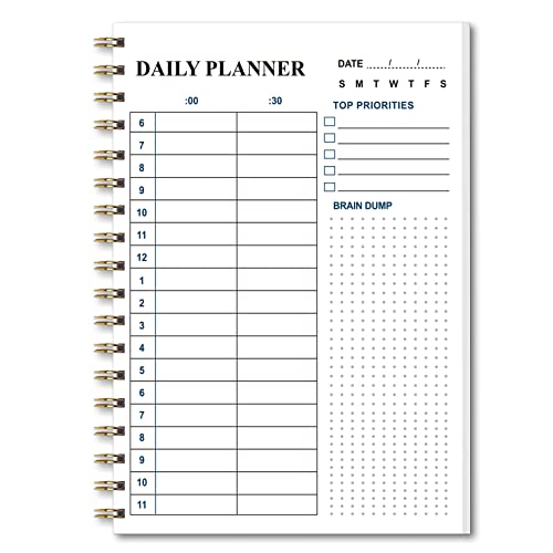 Time Blocking Planner 2023, Daily To Do List Notepad for Work, Spiral Time Box Planner with Priorities Hourly Scheduler Brain Dump, Productivity Checklist Organizer Notebook for Study, 60 Undated Sheets (7x10 Inch)