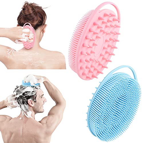 Silicone Body Scrubber Loofah - 2 in 1 Bath and Shampoo Brush, 2 Pack Exfoliating Bath Body Brush for Shower, Soft Silicone Body Scrub for Men Women