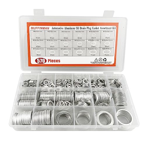 570 Pieces 18 Sizes Oil Drain Plug Gaskets Assortment Kit,Oil Crush Washers, Aluminum Flat Washers Assortment Kit,M6 M8 M10 M12 M14 M16 M18 M20 M22 M24 (570)