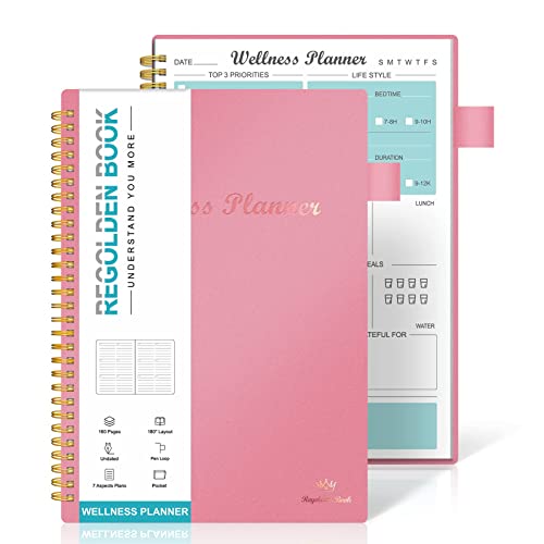 Wellness Planner & Food Journal, Daily Diet & Health Journal with Weight Loss, Wellness Journal Notebook for Tracking Fitness, Sleep, Nutrition, Meal, Habits, Pen Loop, Pocket,120 Days (7x10")