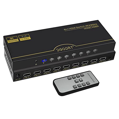 DGODRT 81 HDMI Switch 8 in 1 Out, 8 Port 4K HDMI Switcher Selector Box with IR Remote Control Support 4K@30Hz Ultra HDR HDCP 3D 1080P for Xbox PS4 PC Laptop