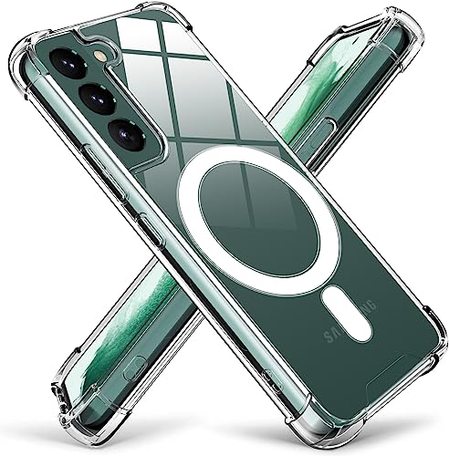 KIOMY Magnetic Phone Case for Samsung Galaxy S22+ / S22 Plus 5G Clear Shockproof Airbag Bumper Protective Cover, Hybrid Design Hard PC Back and Flexible TPU Frame, Compatible with Magsafe Charging