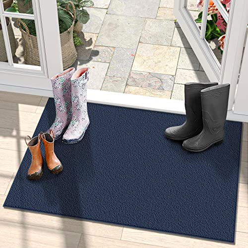 Door Mats Outdoor Front Door Mat Outside Entry Doormats Home Entrance Floor Back Door Waterproof Entryway Rug Non Slip Heavy Duty All Weather 17"x29.5" Dark Blue Doormat