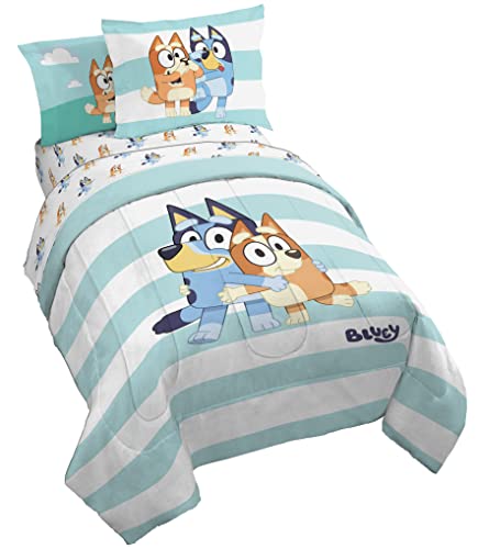 Bluey & Bingo 5 Piece Twin Size Bed Set - Includes Comforter & Sheet Set - Super Soft Kids Bedding Fade Resistant Microfiber (Official Bluey Product)